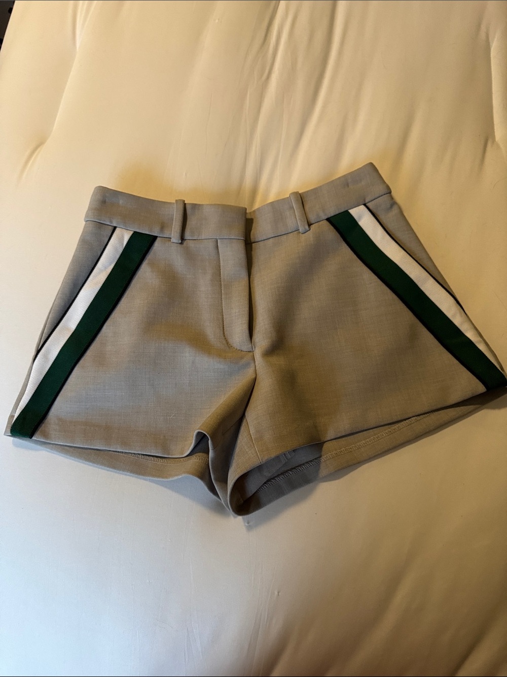 Aritzia Light Gray High-Waist Tailored Shorts with Green & White Stripes Size 0